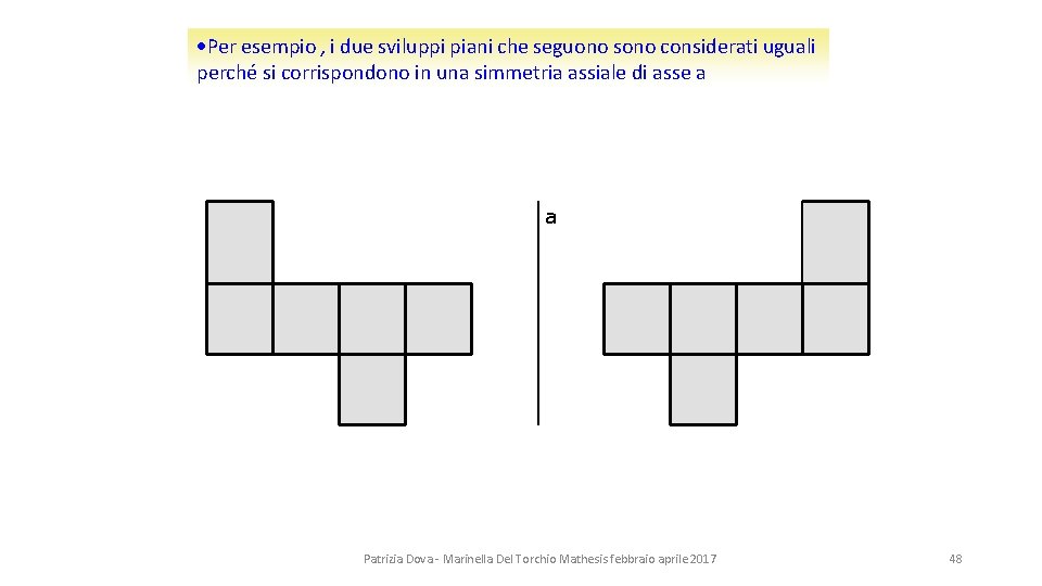 Per esempio , i due sviluppi piani che seguono sono considerati uguali perché Per esempio , i due sviluppi piani che seguono sono considerati uguali perché