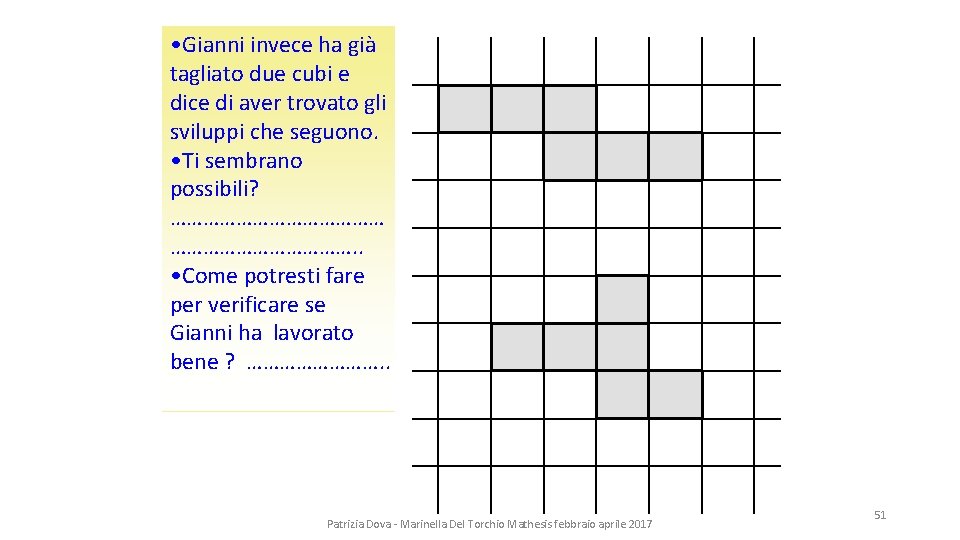 • Gianni invece ha già tagliato due cubi e dice di aver trovato • Gianni invece ha già tagliato due cubi e dice di aver trovato