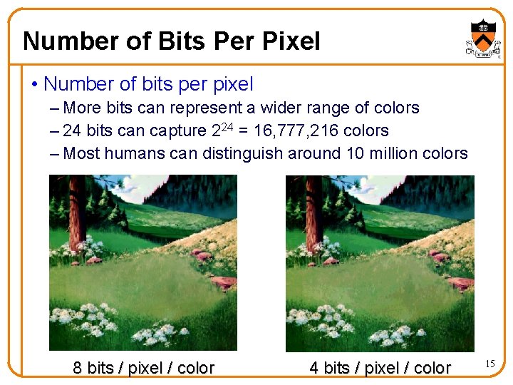Number of Bits Per Pixel • Number of bits per pixel – More bits