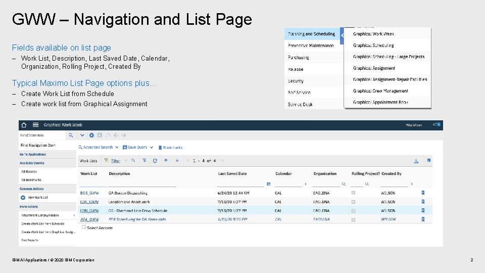 GWW – Navigation and List Page Fields available on list page – Work List,