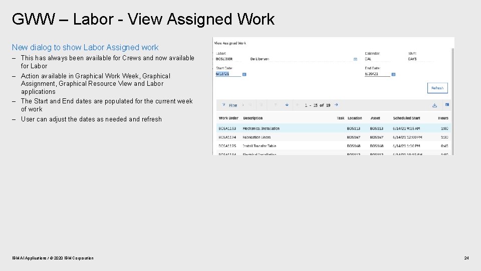 GWW – Labor - View Assigned Work New dialog to show Labor Assigned work