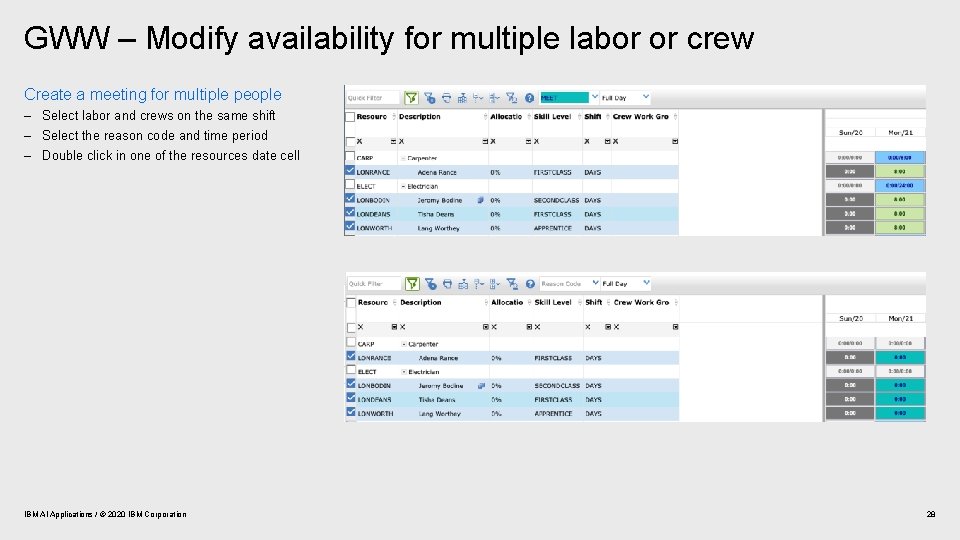 GWW – Modify availability for multiple labor or crew Create a meeting for multiple