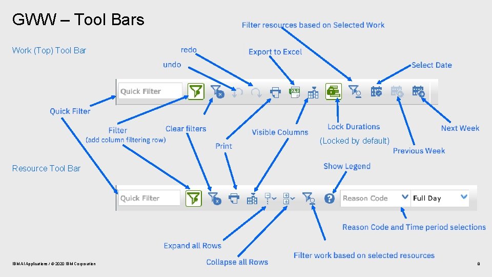 GWW – Tool Bars Work (Top) Tool Bar (Locked by default) Resource Tool Bar