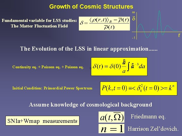Growth of Cosmic Structures Fundamental variable for LSS studies: The Matter Fluctuation Field -1