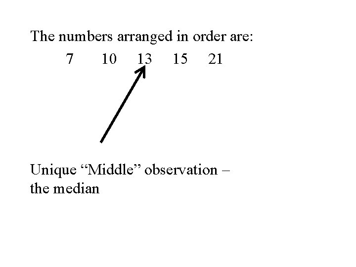 The numbers arranged in order are: 7 10 13 15 21 Unique “Middle” observation