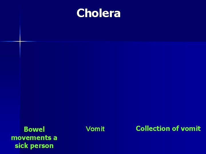 Cholera Bowel movements a sick person Vomit Collection of vomit 