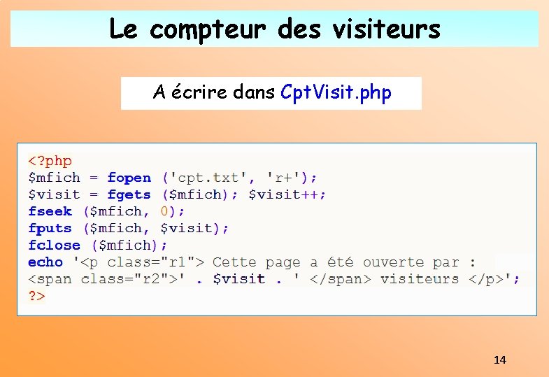 Le compteur des visiteurs A écrire dans Cpt. Visit. php 14 