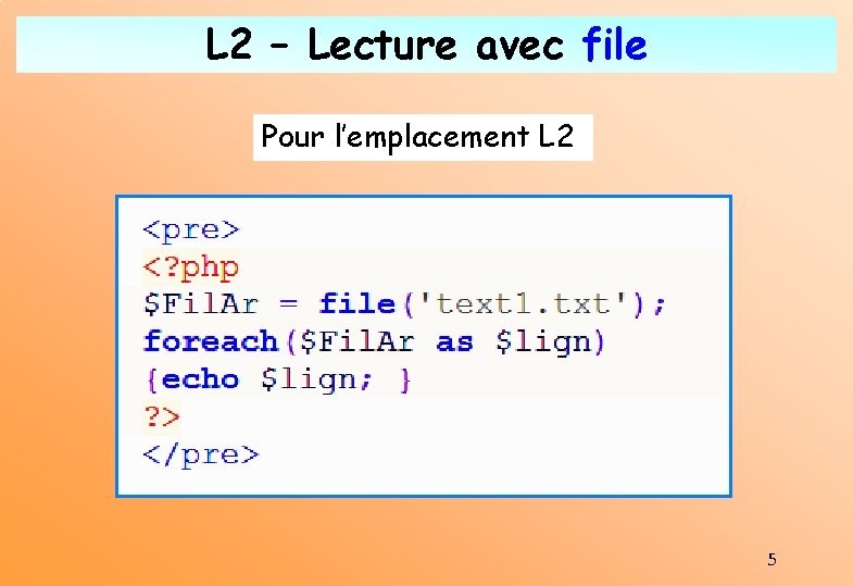 L 2 – Lecture avec file Pour l’emplacement L 2 5 