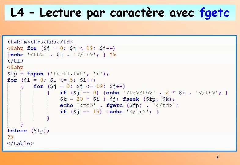 L 4 – Lecture par caractère avec fgetc 7 