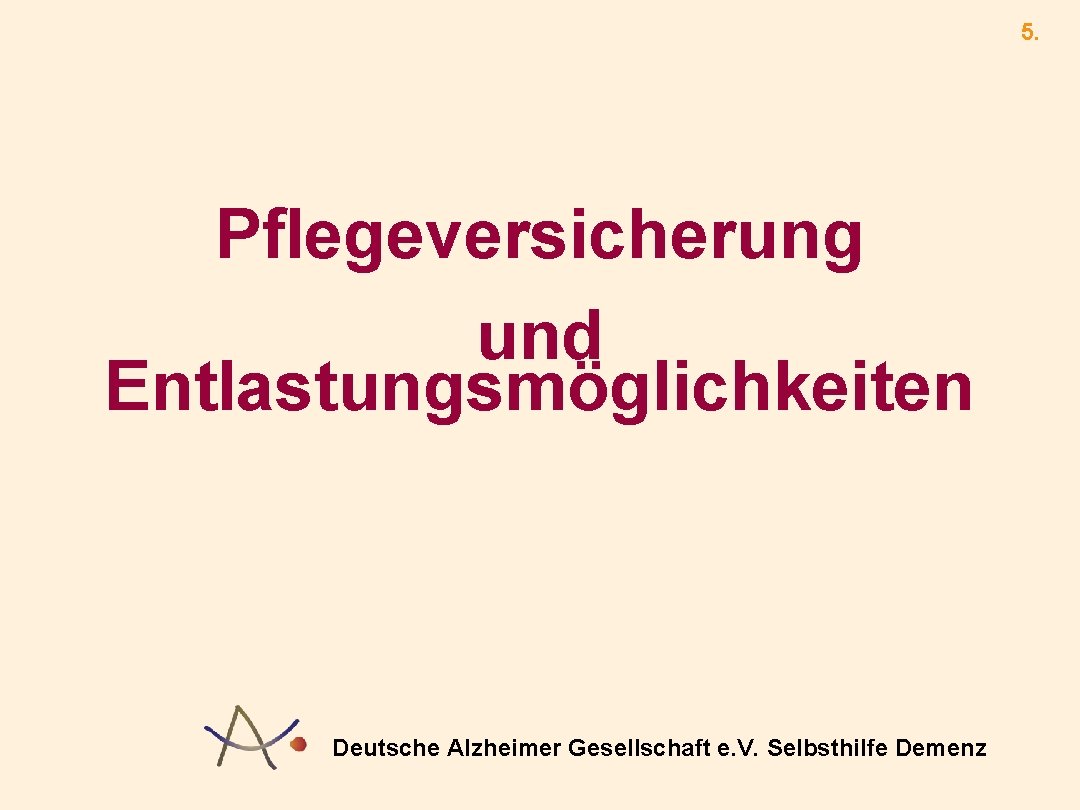 5. Pflegeversicherung und Entlastungsmöglichkeiten Deutsche Alzheimer Gesellschaft e. V. Selbsthilfe Demenz 