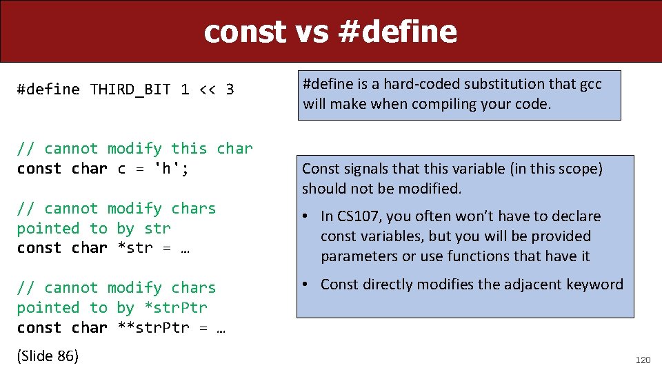 const vs #define THIRD_BIT 1 << 3 // cannot modify this char const char
