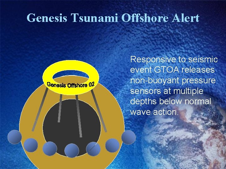 Genesis Tsunami Offshore Alert Responsive to seismic event GTOA releases non-buoyant pressure sensors at