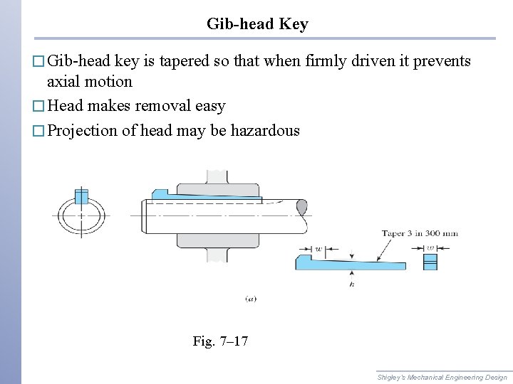 Gib-head Key � Gib-head key is tapered so that when firmly driven it prevents Gib-head Key � Gib-head key is tapered so that when firmly driven it prevents
