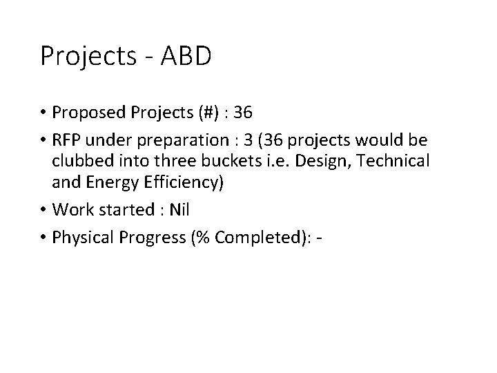 Projects - ABD • Proposed Projects (#) : 36 • RFP under preparation :