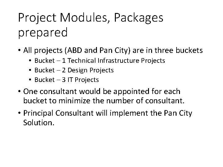 Project Modules, Packages prepared • All projects (ABD and Pan City) are in three