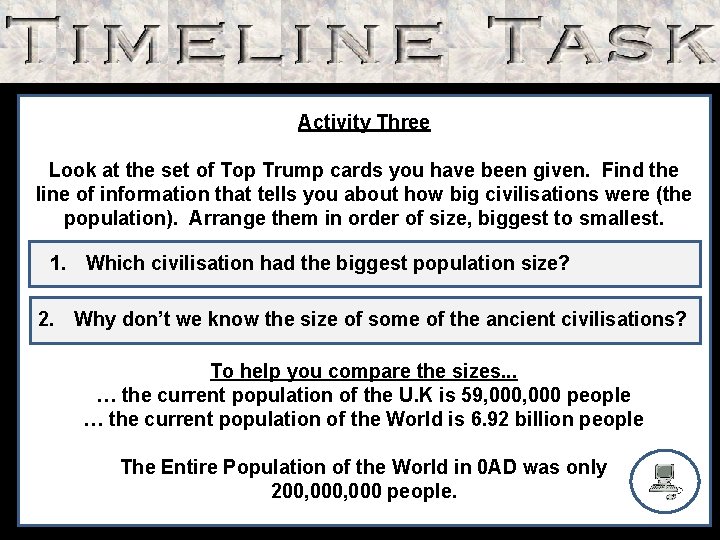 Activity Three Look at the set of Top Trump cards you have been given.