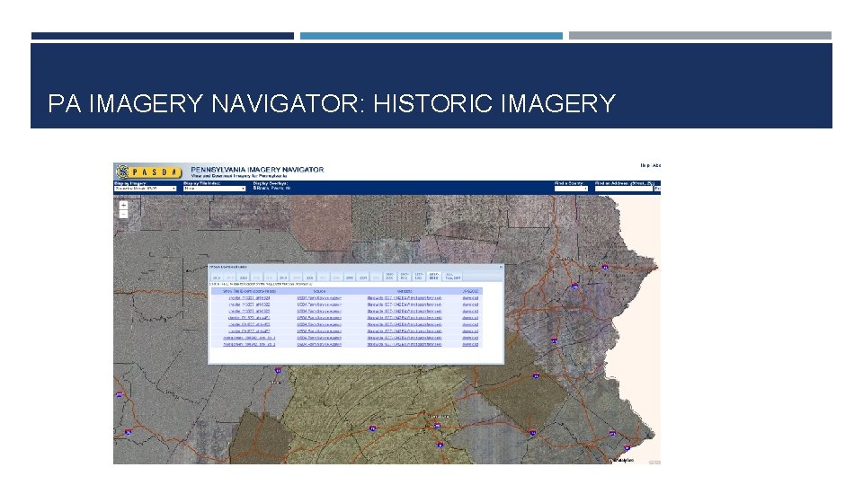 PA IMAGERY NAVIGATOR: HISTORIC IMAGERY 