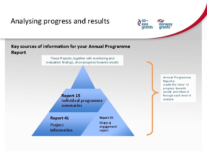 Analysing progress and results Key sources of information for your Annual Programme Report These