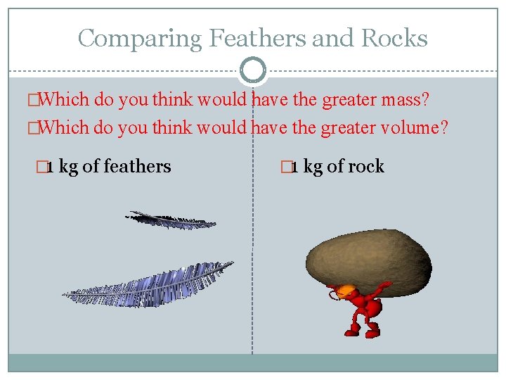 Comparing Feathers and Rocks �Which do you think would have the greater mass? �Which Comparing Feathers and Rocks �Which do you think would have the greater mass? �Which