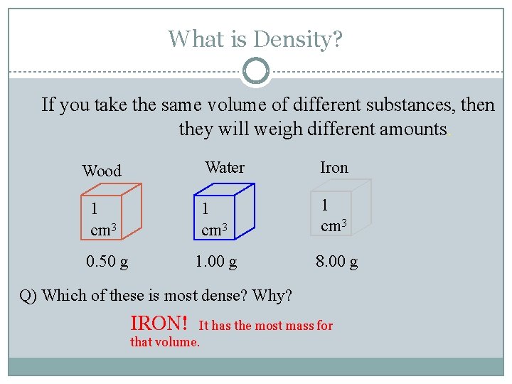 What is Density? If you take the same volume of different substances, then they What is Density? If you take the same volume of different substances, then they