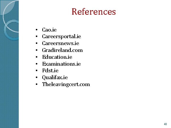 References • • • Cao. ie Careersportal. ie Careersnews. ie Gradireland. com Education. ie