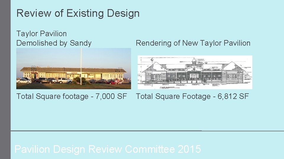 Review of Existing Design Taylor Pavilion Demolished by Sandy Rendering of New Taylor Pavilion