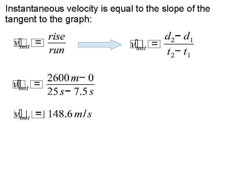 Instantaneous velocity is equal to the slope of the tangent to the graph: 