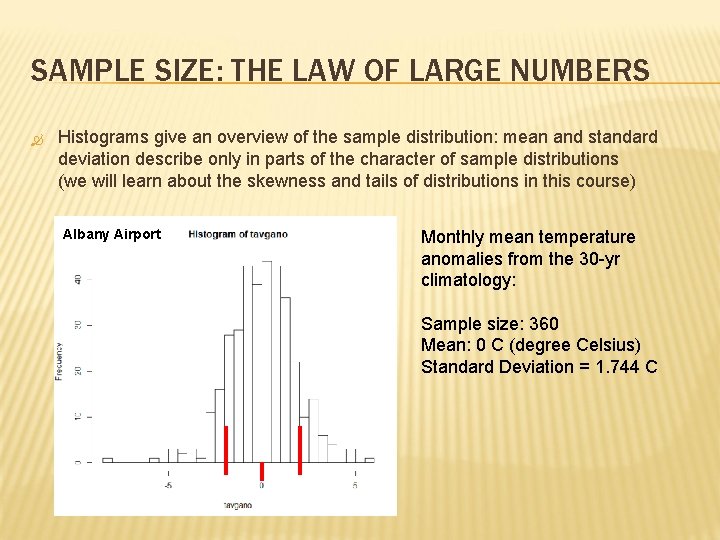 SAMPLE SIZE: THE LAW OF LARGE NUMBERS Histograms give an overview of the sample