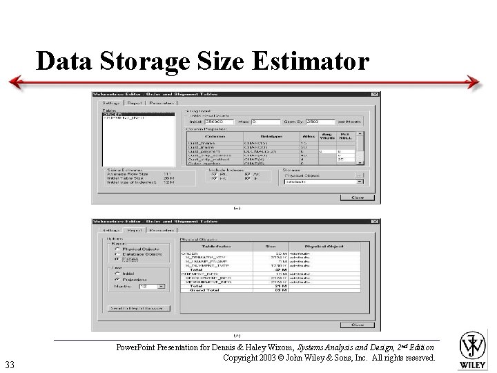 Data Storage Size Estimator 33 Power. Point Presentation for Dennis & Haley Wixom, Systems