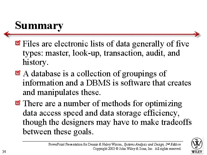 Summary Files are electronic lists of data generally of five types: master, look-up, transaction,