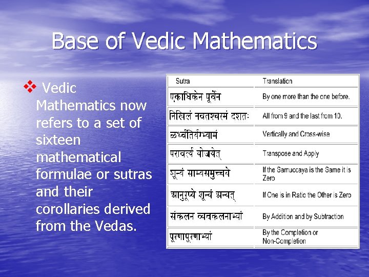 Base of Vedic Mathematics v Vedic Mathematics now refers to a set of sixteen