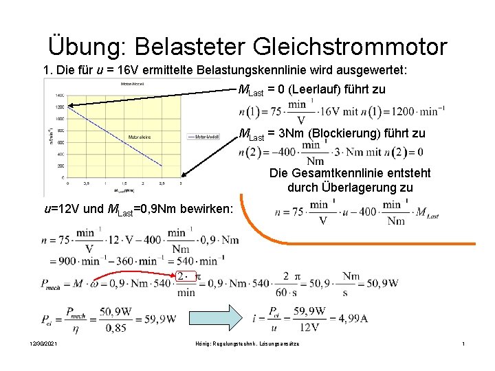 Übung: Belasteter Gleichstrommotor 1. Die für u = 16 V ermittelte Belastungskennlinie wird ausgewertet: