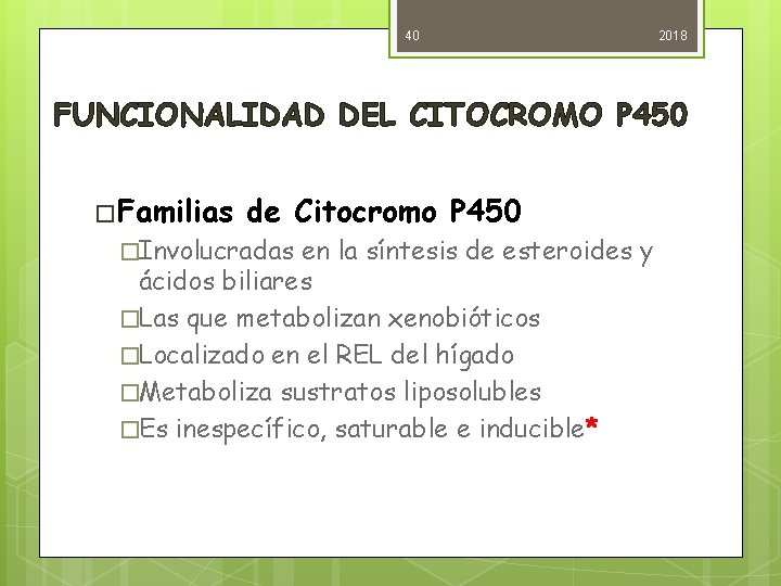 40 2018 FUNCIONALIDAD DEL CITOCROMO P 450 � Familias de Citocromo P 450 �Involucradas