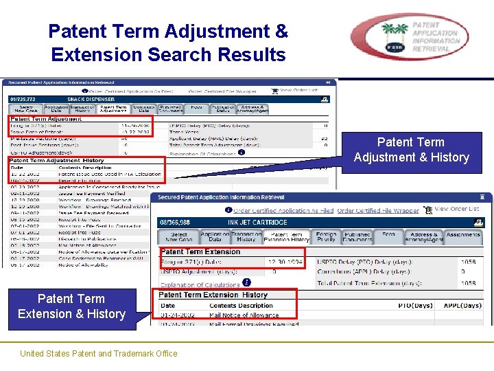 Patent Term Adjustment & Extension Search Results Patent Term Adjustment & History Patent Term Patent Term Adjustment & Extension Search Results Patent Term Adjustment & History Patent Term