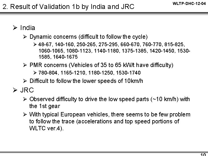 2. Result of Validation 1 b by India and JRC WLTP-DHC-12 -04 Ø India