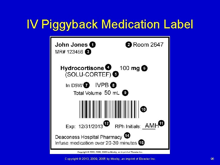 IV Piggyback Medication Label Copyright © 2013, 2009, 2005 by Mosby, an imprint of