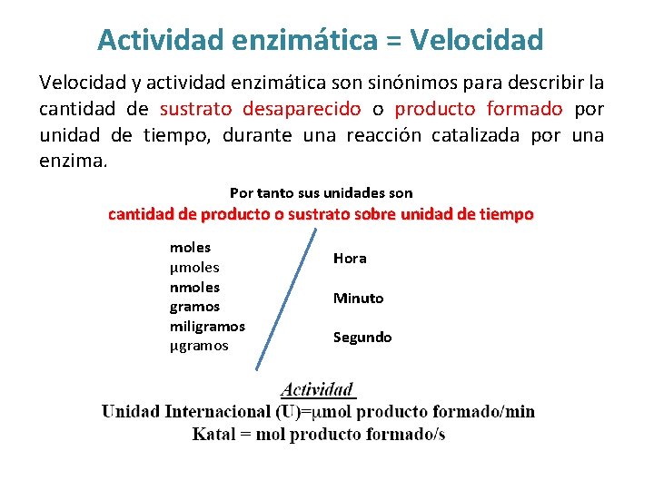 Actividad enzimática = Velocidad y actividad enzimática son sinónimos para describir la cantidad de Actividad enzimática = Velocidad y actividad enzimática son sinónimos para describir la cantidad de