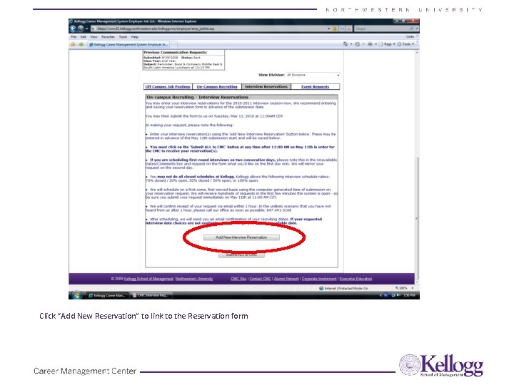 Click “Add New Reservation” to link to the Reservation form Click “Add New Reservation” to link to the Reservation form