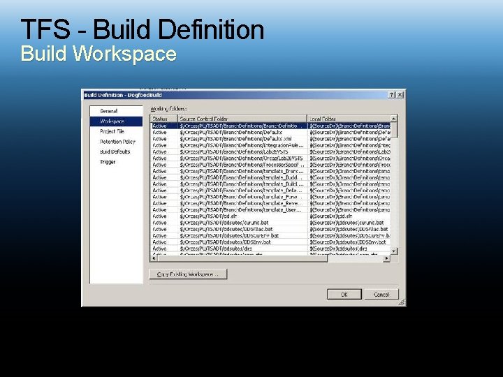 TFS - Build Definition Build Workspace 