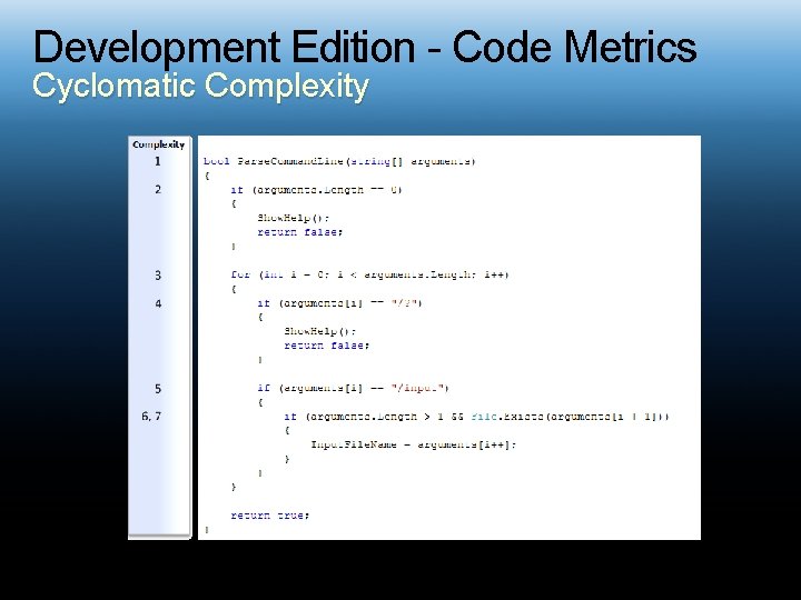 Development Edition - Code Metrics Cyclomatic Complexity 