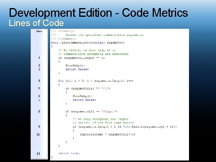 Development Edition - Code Metrics Lines of Code 