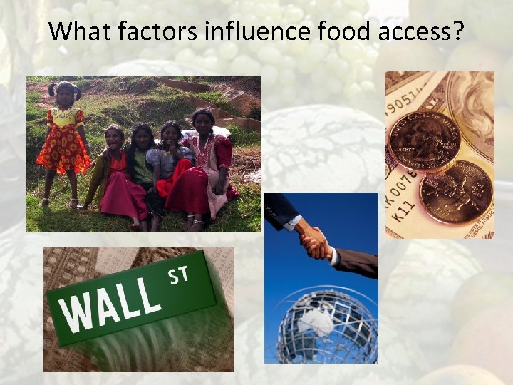 What factors influence food access? 