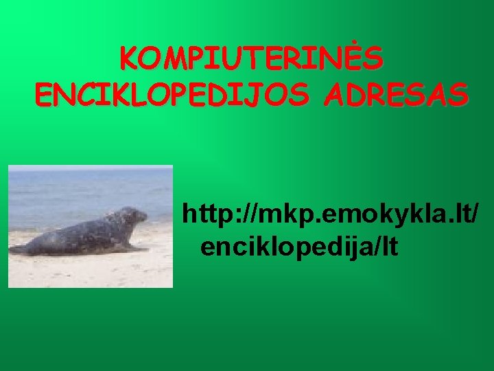 KOMPIUTERINĖS ENCIKLOPEDIJOS ADRESAS http: //mkp. emokykla. lt/ enciklopedija/lt 