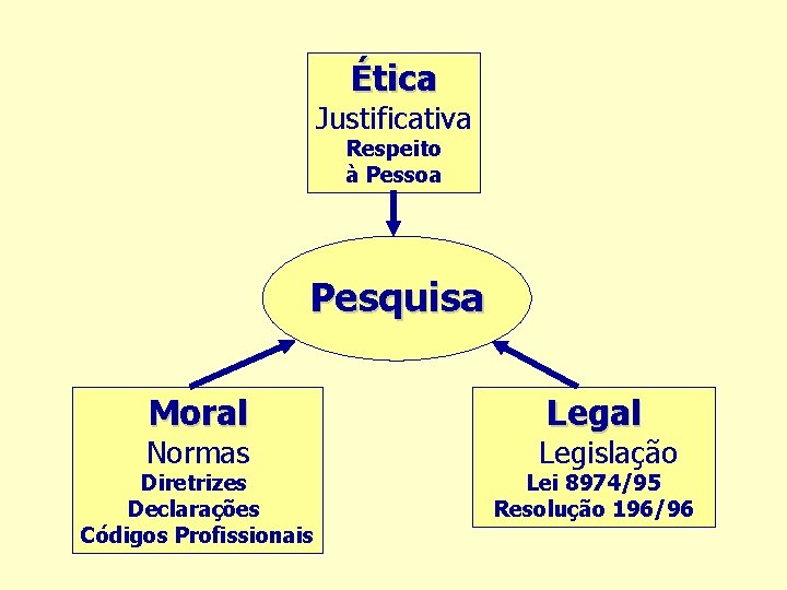 Ética Justificativa Respeito à Pessoa Pesquisa Moral Normas Diretrizes Declarações Códigos Profissionais Legal Legislação