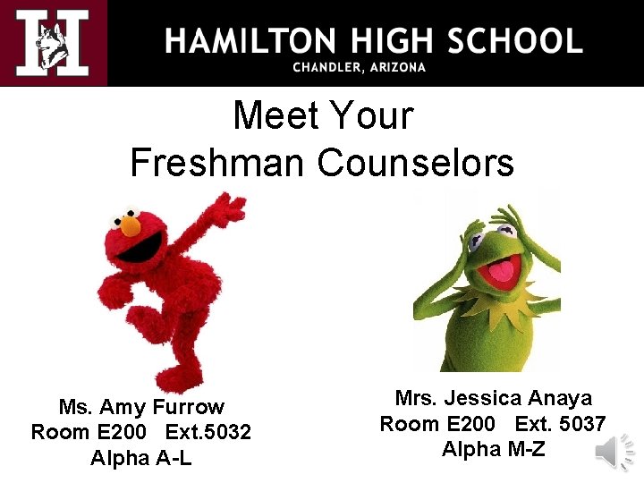 Meet Your Freshman Counselors Ms. Amy Furrow Room E 200 Ext. 5032 Alpha A-L