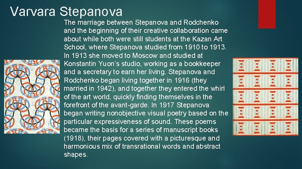 Varvara Stepanova The marriage between Stepanova and Rodchenko and the beginning of their creative Varvara Stepanova The marriage between Stepanova and Rodchenko and the beginning of their creative
