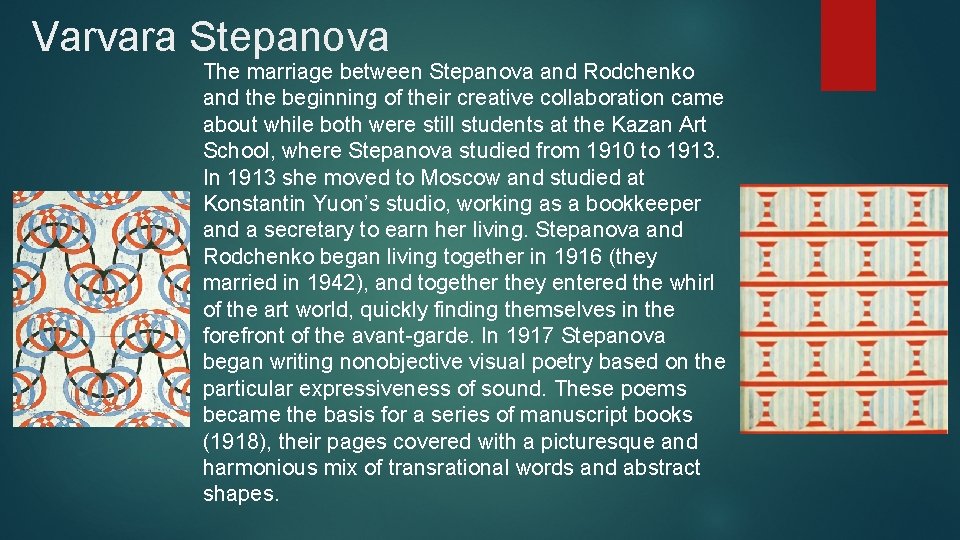 Varvara Stepanova The marriage between Stepanova and Rodchenko and the beginning of their creative