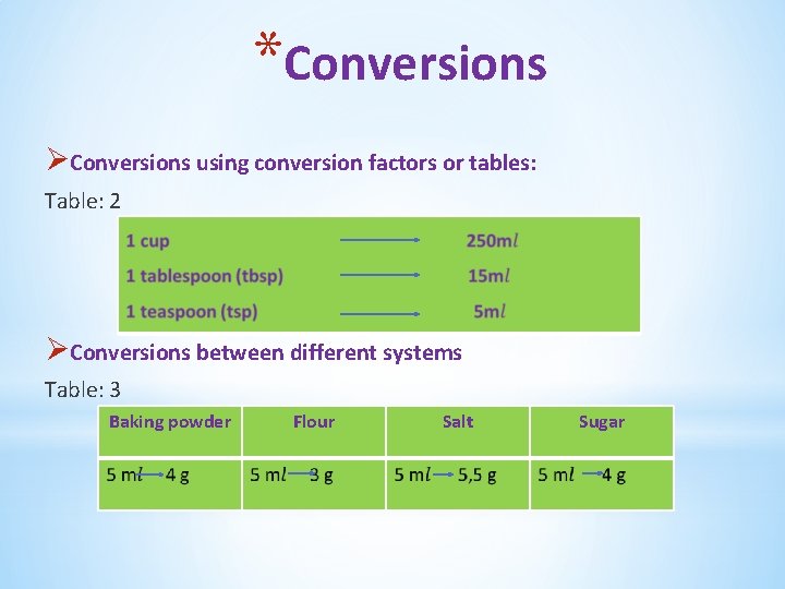*Conversions ØConversions using conversion factors or tables: Table: 2 ØConversions between different systems Table: *Conversions ØConversions using conversion factors or tables: Table: 2 ØConversions between different systems Table: