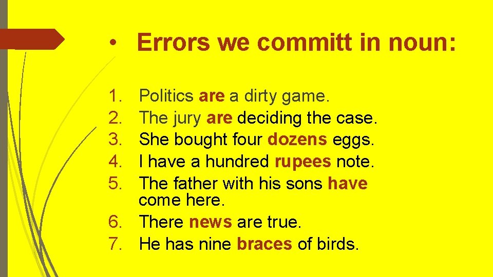 • Errors we committ in noun: 1. 2. 3. 4. 5. Politics are • Errors we committ in noun: 1. 2. 3. 4. 5. Politics are