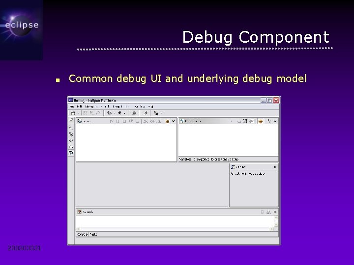 Debug Component ■ 200303331 Common debug UI and underlying debug model 